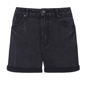 Black Denim Mom (High Waisted) Distressed Shorts